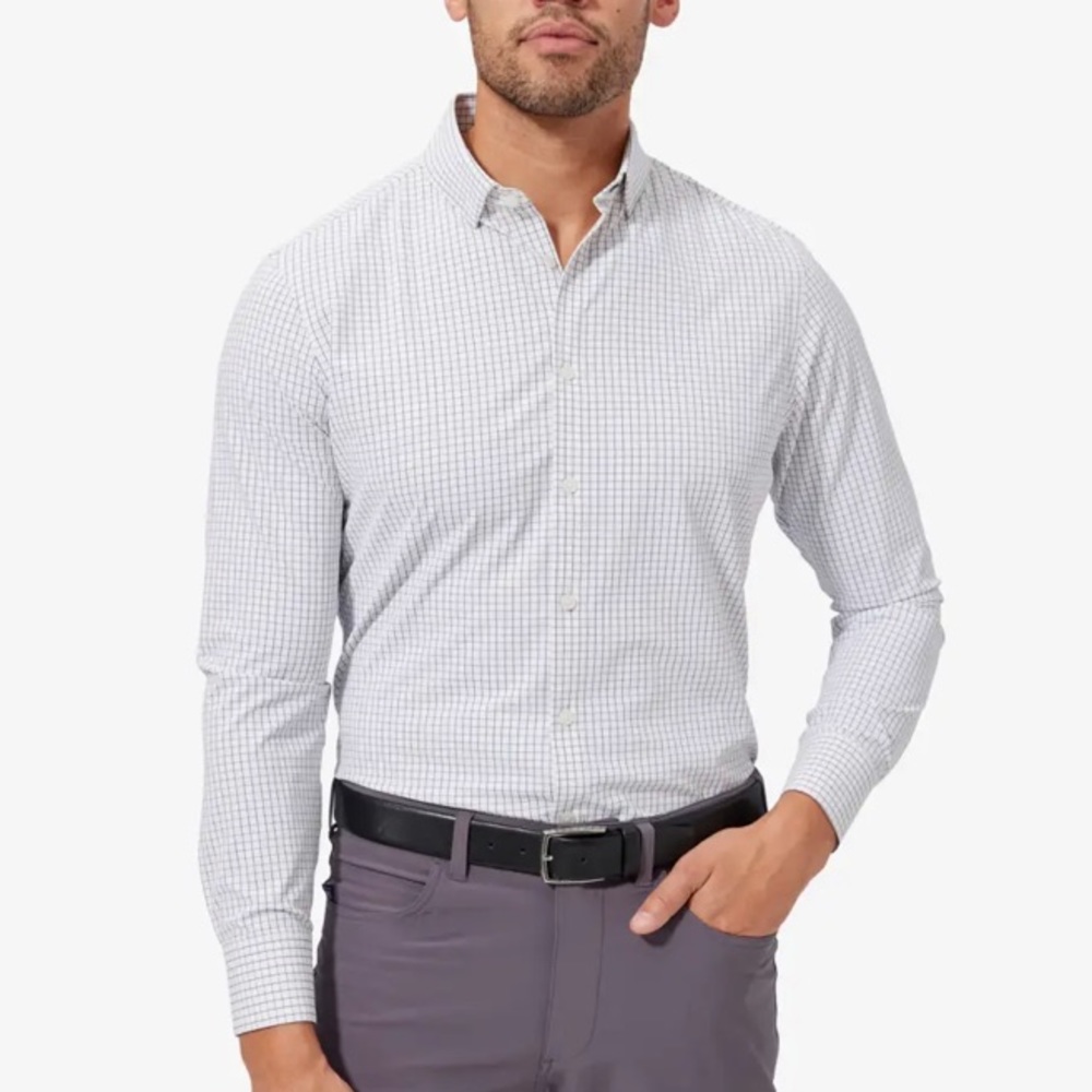 NWOT Mizzen+Main Leeward Dress Shirt White Navy Mini Grid